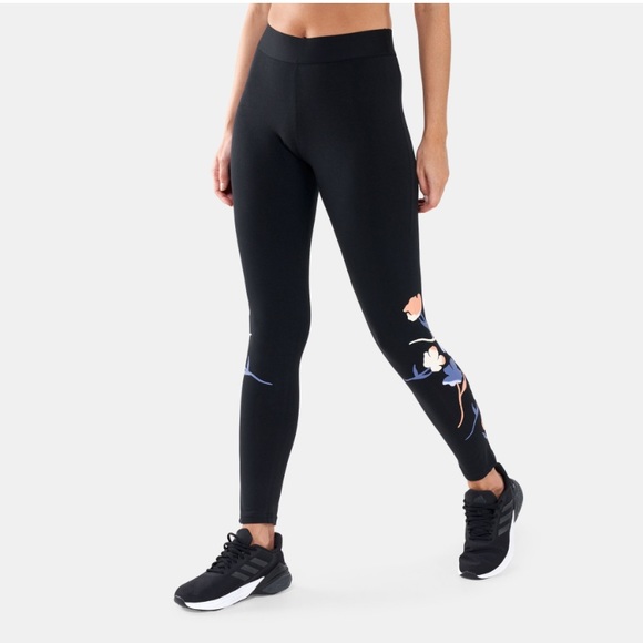 Adidas Floral Theme Leggings exposed elastic waistband Size-S NWOT - Picture 11 of 16